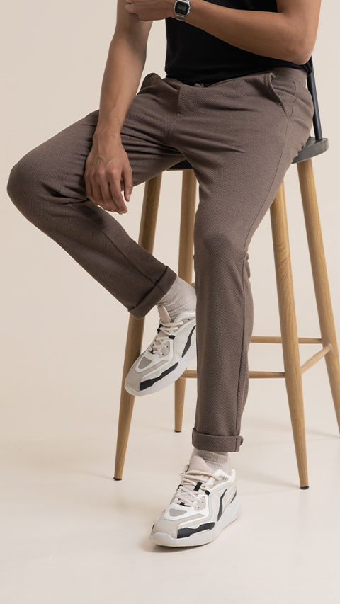 Statement Popcorn Casual Trousers  Popcorn Basic Brown
