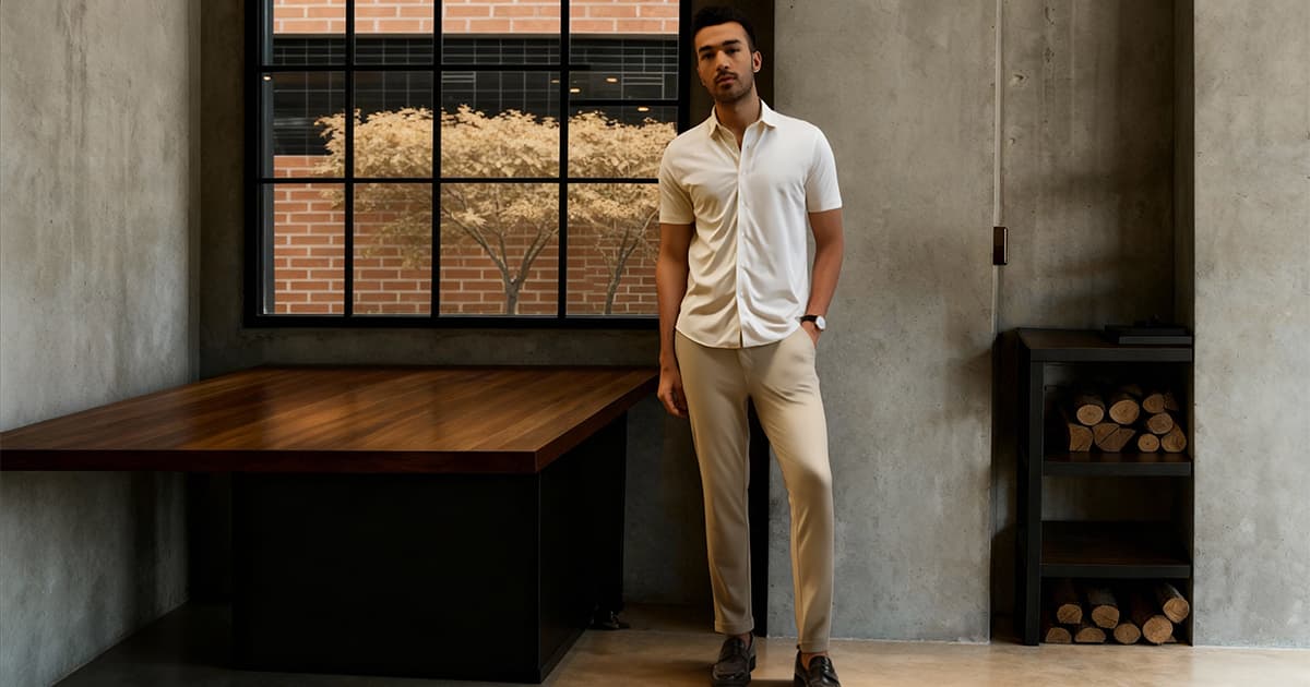 brown dress pants white shirt Men's Smart Casual Outfit Ideas: White Shirt + Brown Trouser